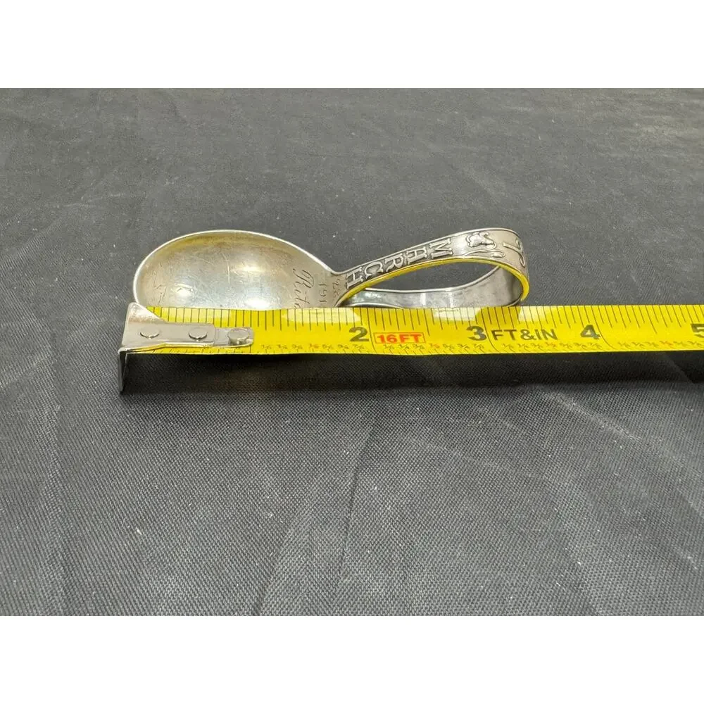 Gorham Sterling Silver Zodiac Aries Baby Spoon Curved Handle Vintage March 1915